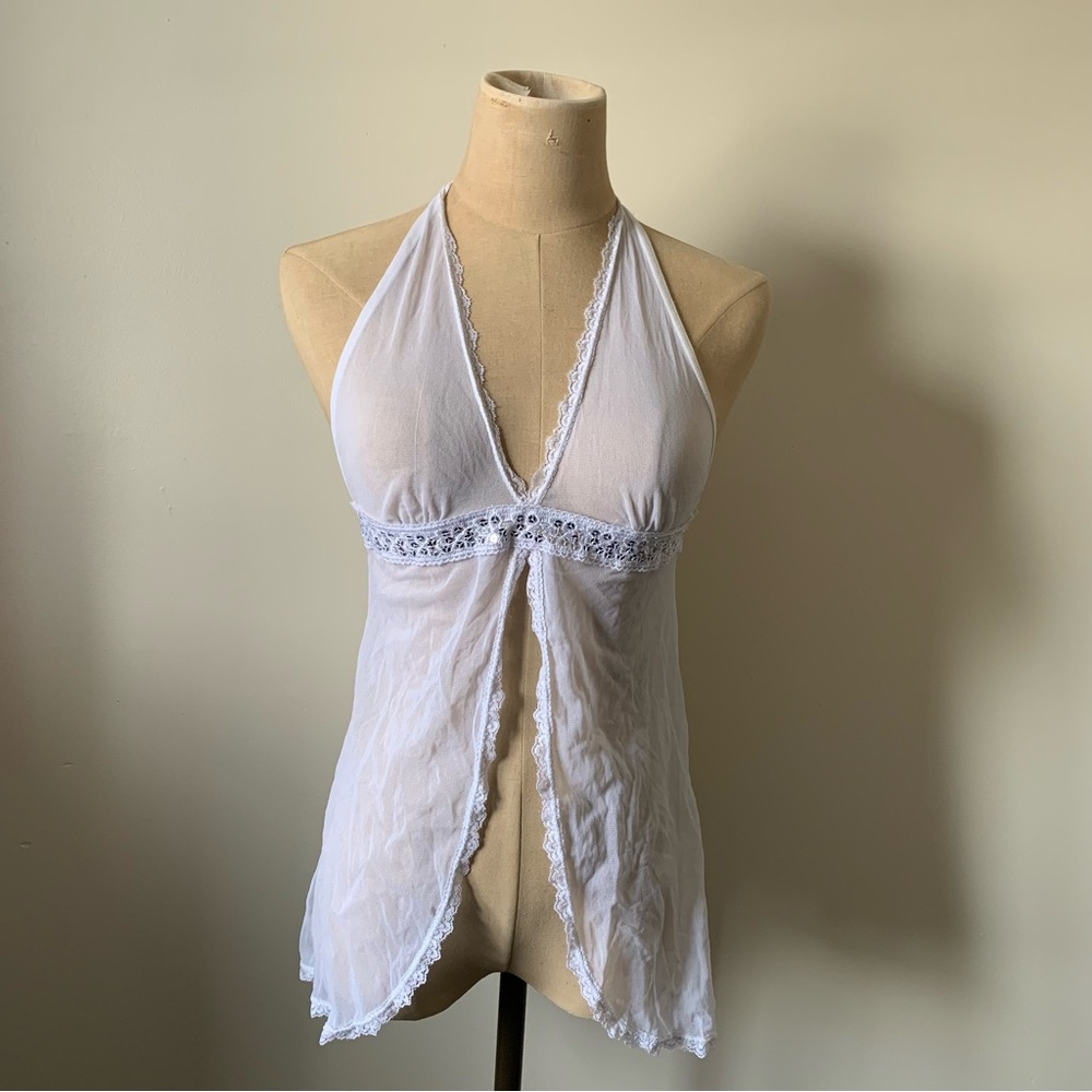 Dreamgirl White Sheer Mesh Festival Top w/ Open Back